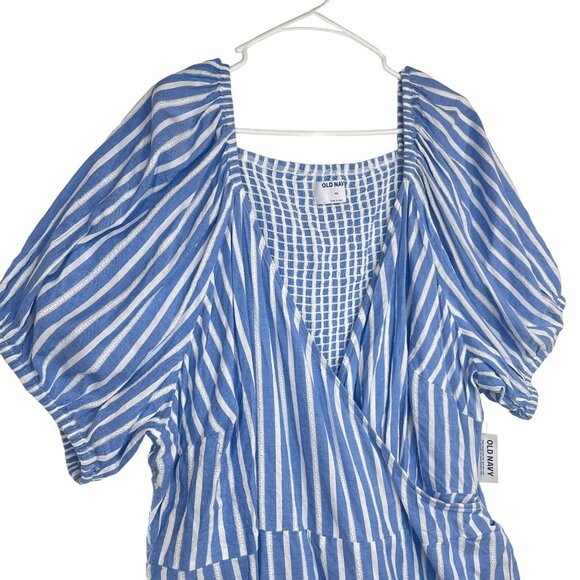Old‎ Navy Womens Blue White Striped Blouse Sz 4X Wrap Back Tie Peasant Boho NWT - Picture 2 of 10
